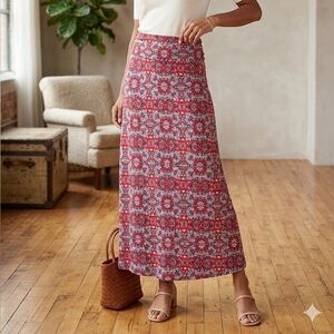 Gilli Red and Black Floral Maxi Skirt
